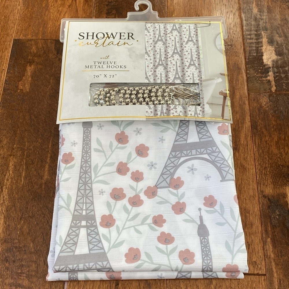 Shower Curtain Set with hooks Paris Floral NEW